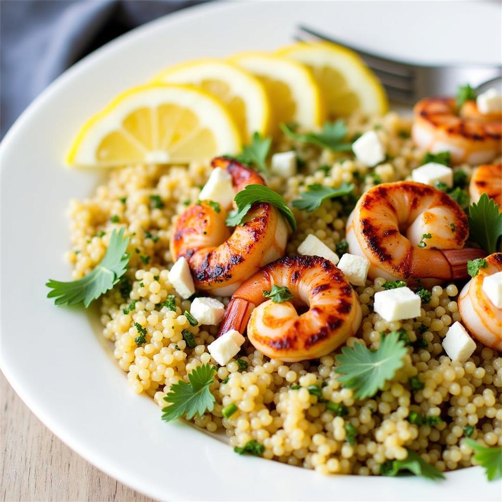 Grilled Lemon-Herb Israeli Couscous with Pan-Seared Shrimp and Feta