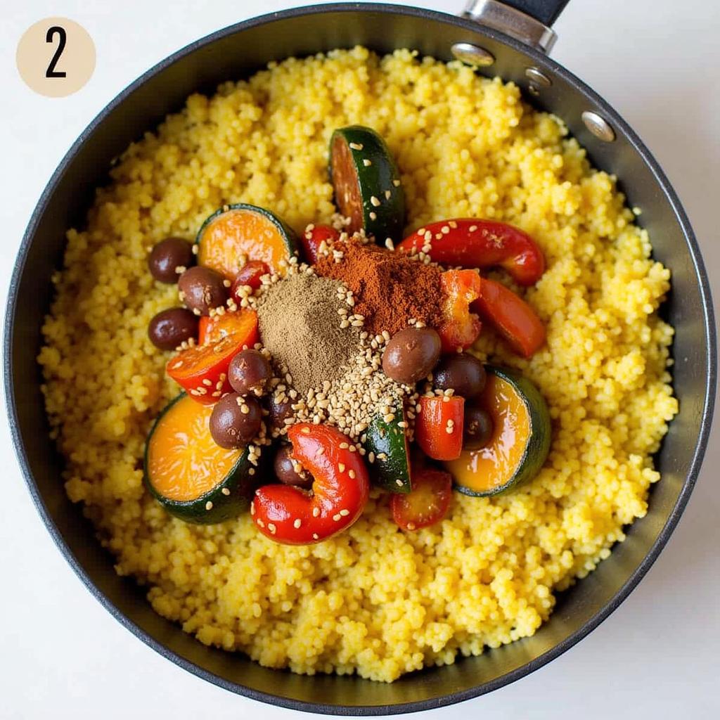 Turmeric Quinoa with Roasted Vegetables and Spices for Indian Summer Vegetable Stir-Fry