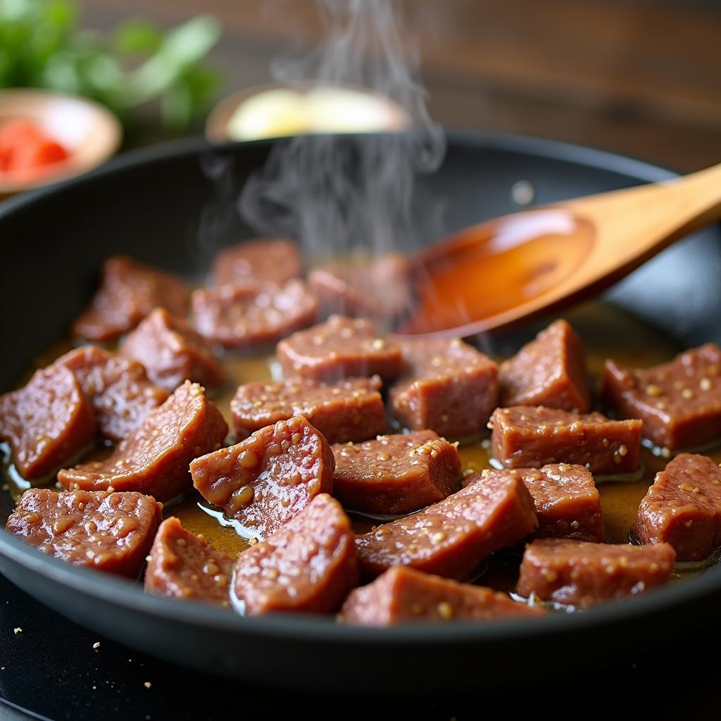 Bulgogi beef for Korean-Mexican fusion breakfast burrito