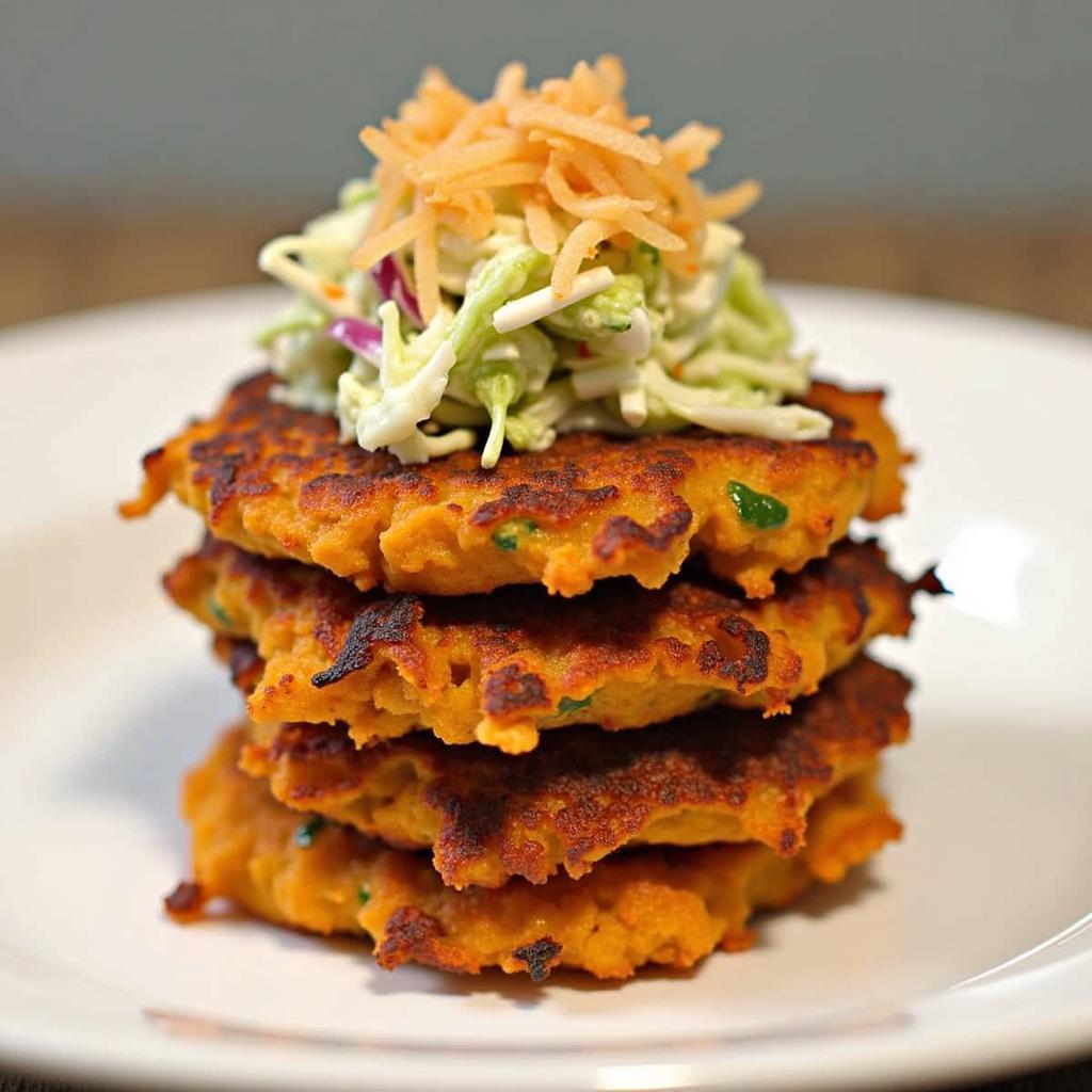 Korean-Style Sweet Potato Cakes with Spicy Mayo Slaw