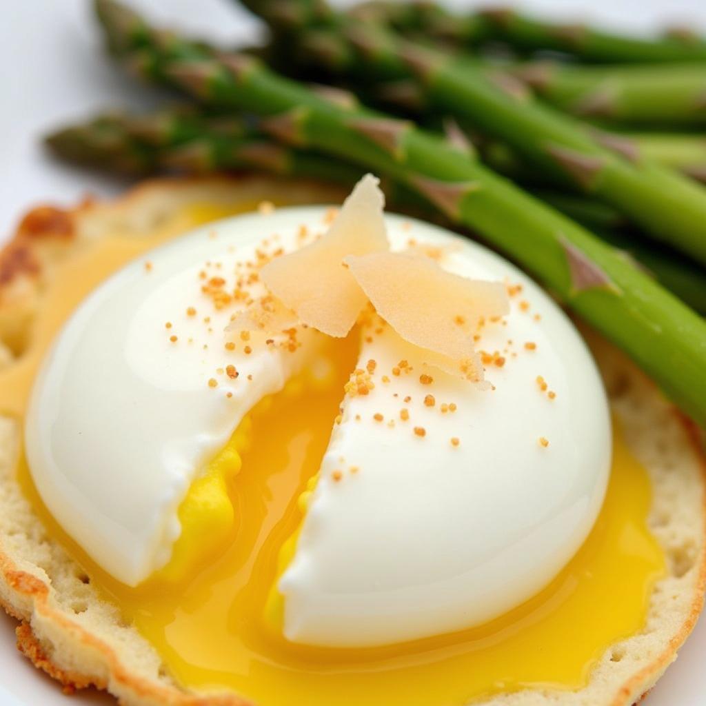 Poached egg with Parmesan cheese and asparagus