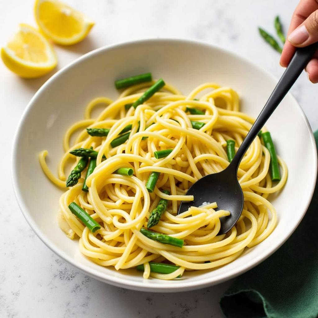 Spring Sunrise pasta being tossed with truffle oil sauce