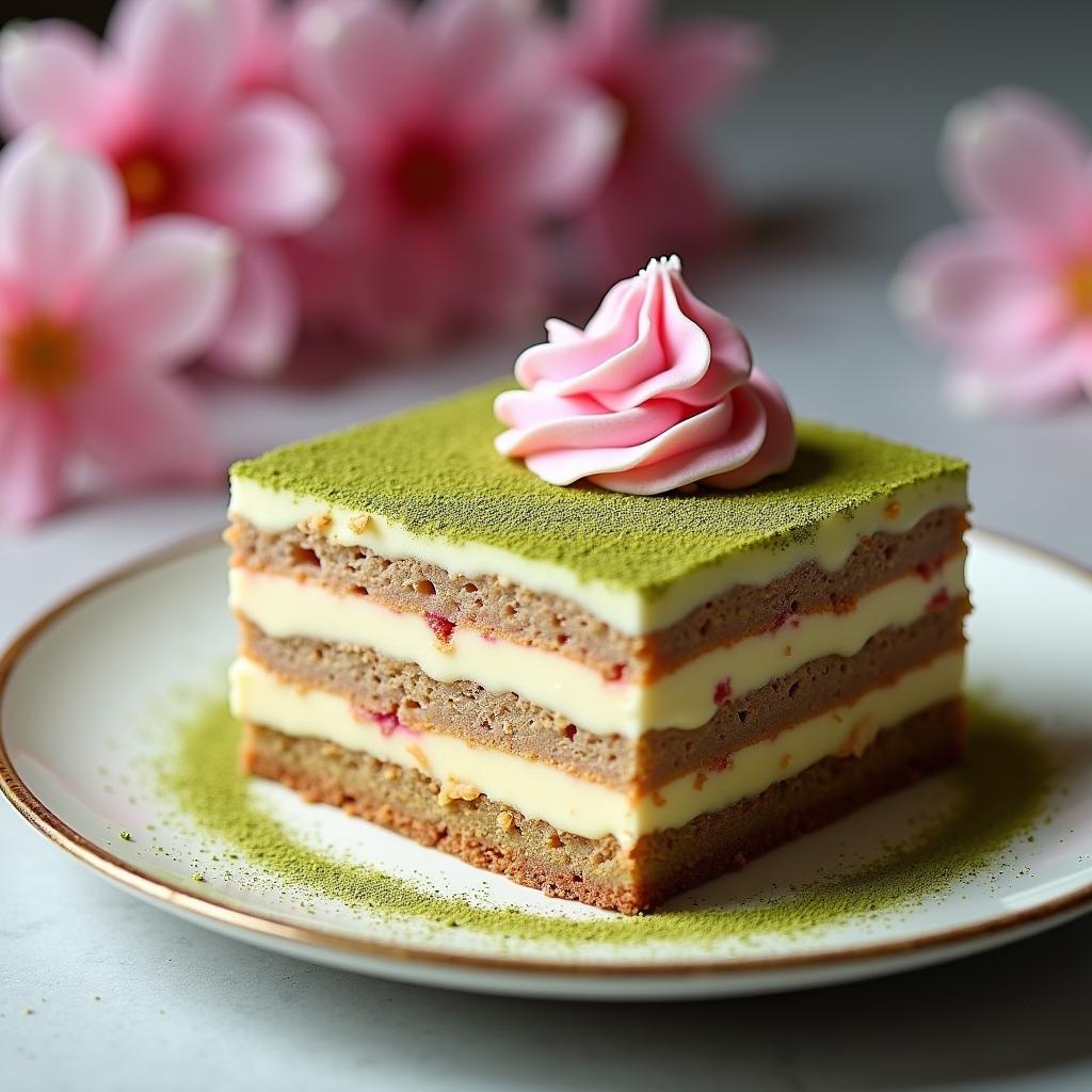 Tiramisu Sakuramochi, a Japanese-Italian fusion dessert with matcha and strawberry flavors